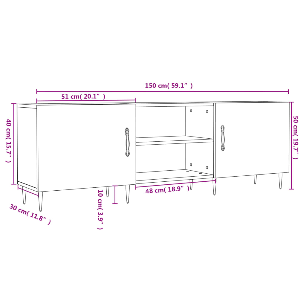 vidaXL TV-taso Sonoma-tammi 150x30x50 cm tekninen puu