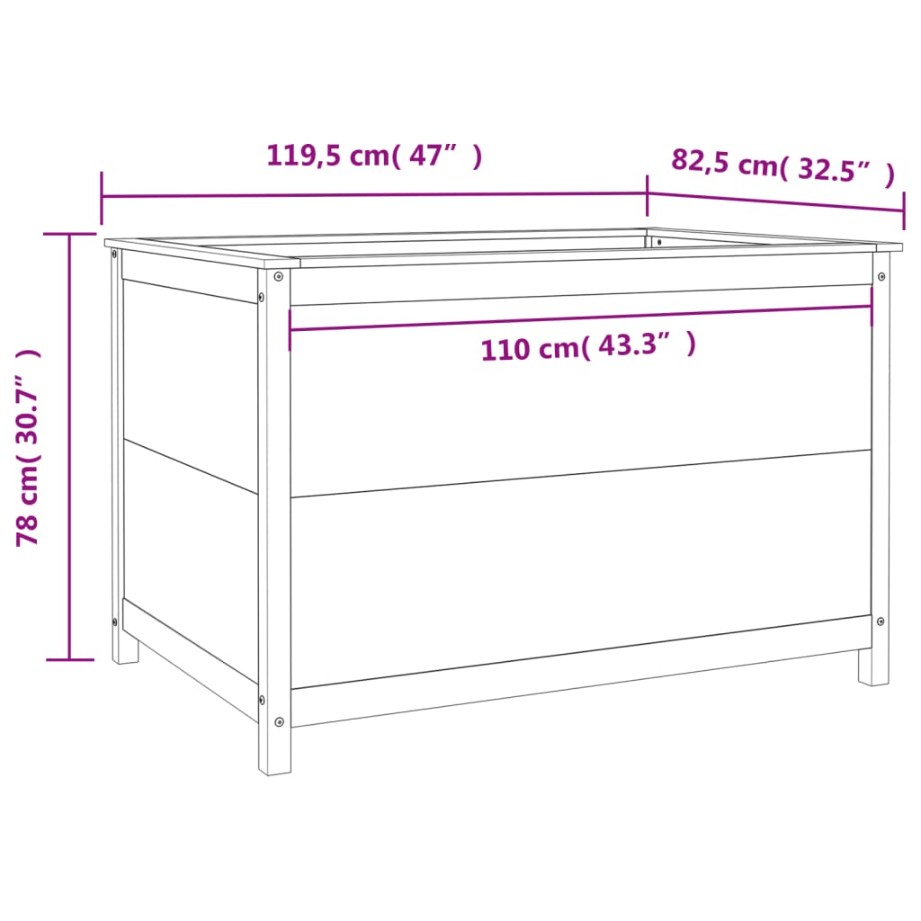 vidaXL Korotettu kukkalaatikko valkoinen 119,5x82,5x78 cm täysi mänty