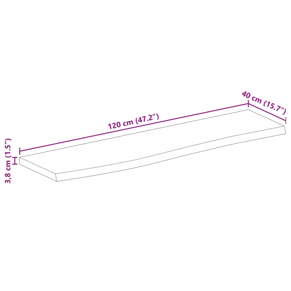 vidaXL Pöytälevy elävä reuna 120x40x3,8 cm täysi mangopuu