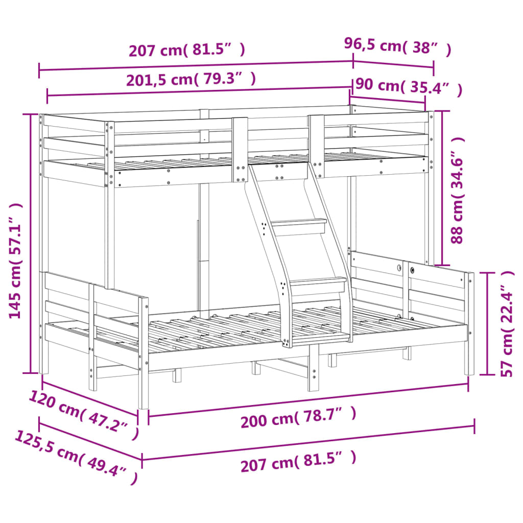 vidaXL Kerrossänky 90x200/120x200 cm täysi mänty