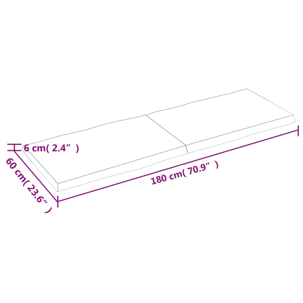 vidaXL Pöytälevy 180x60x(2-6) cm käsittelemätön täysi puu elävä reuna