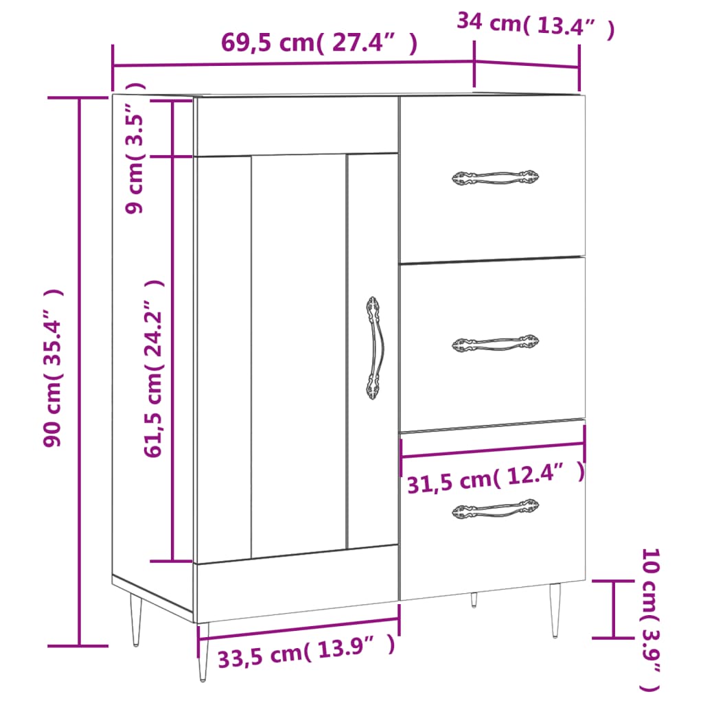 vidaXL Senkki musta 69,5x34x90 cm tekninen puu