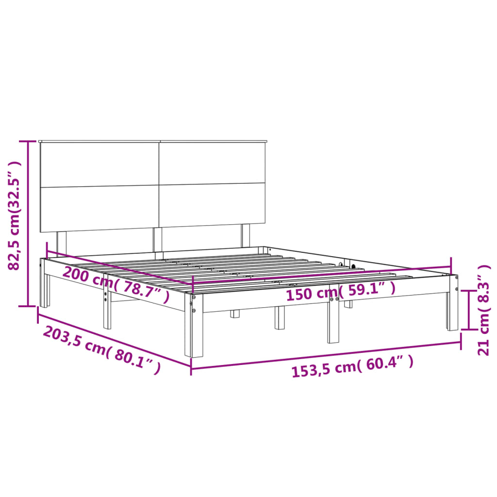 vidaXL Sängynrunko päädyllä valkoinen King Size täysi puu