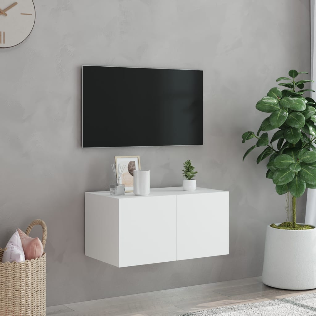 vidaXL TV-seinäkaappi LED-valoilla valkoinen 60x35x31 cm
