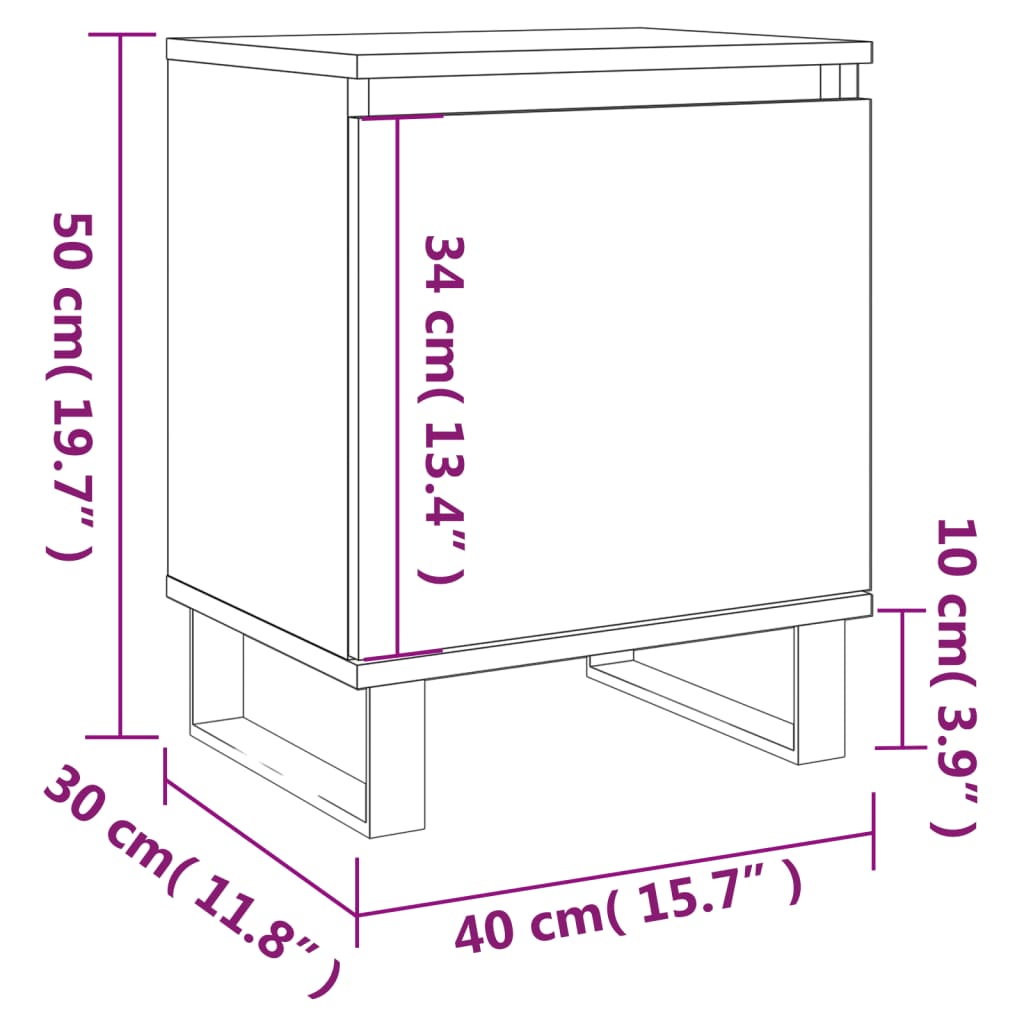 vidaXL Yöpöydät 2 kpl musta 40x30x50 cm tekninen puu