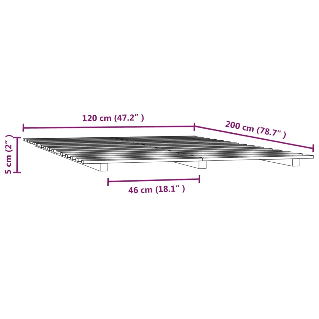 vidaXL Sängynrunko musta 120x200 cm täysi mänty