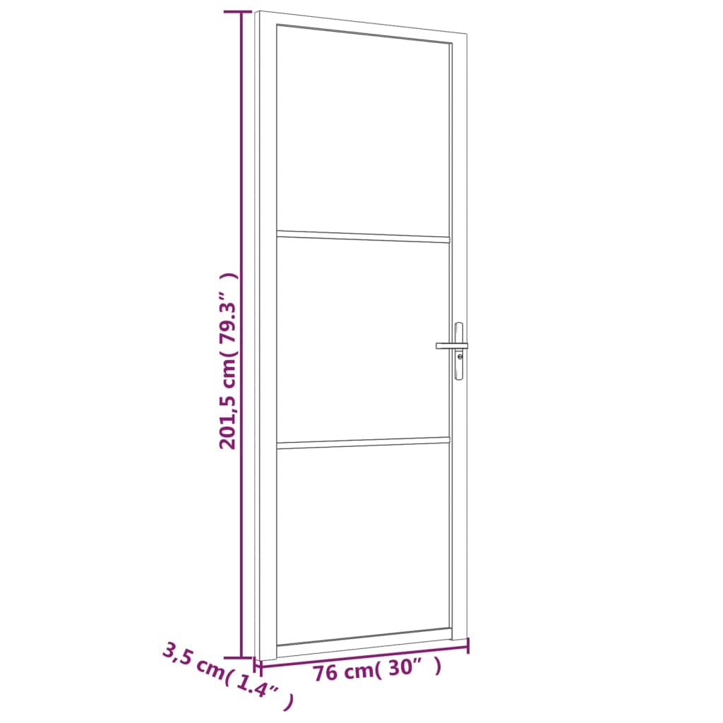 vidaXL Sisäovi 76x201,5 cm valkoinen ESG-lasi ja alumiini