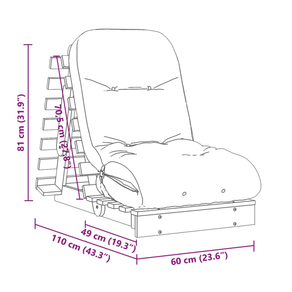 vidaXL Futon vuodesohva patjalla vahanruskea 60x206x11 cm täysi mänty