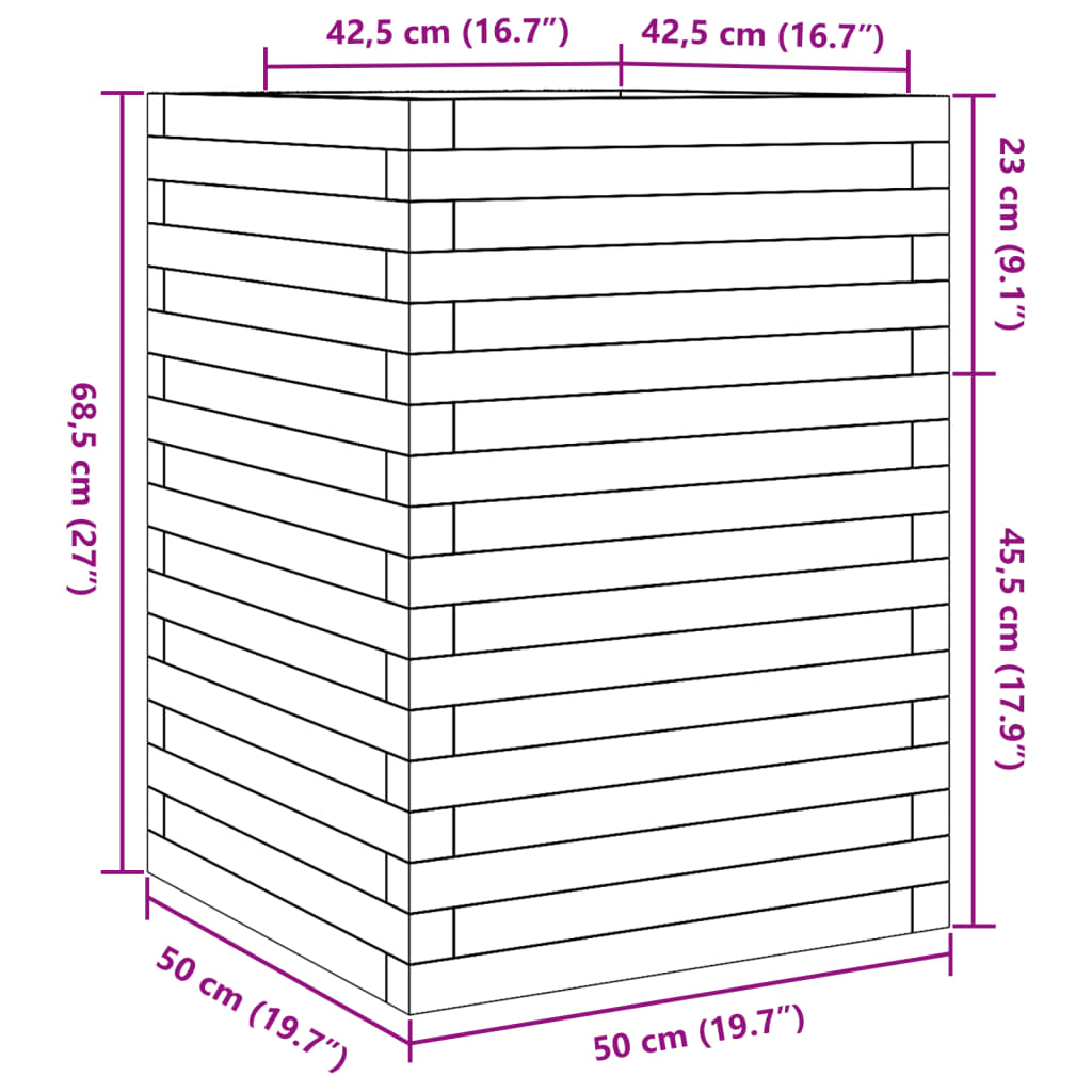 vidaXL Puutarhan kukkalaatikko 50x50x68,5 cm kyllästetty mänty