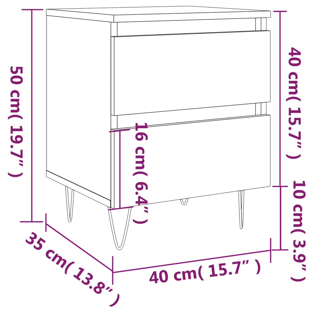 vidaXL Yöpöydät 2 kpl Sonoma-tammi 40x35x50 cm tekninen puu