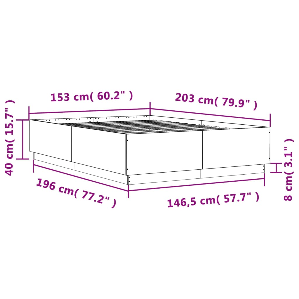 vidaXL Sängynrunko ruskea tammi 150x200 cm tekninen puu