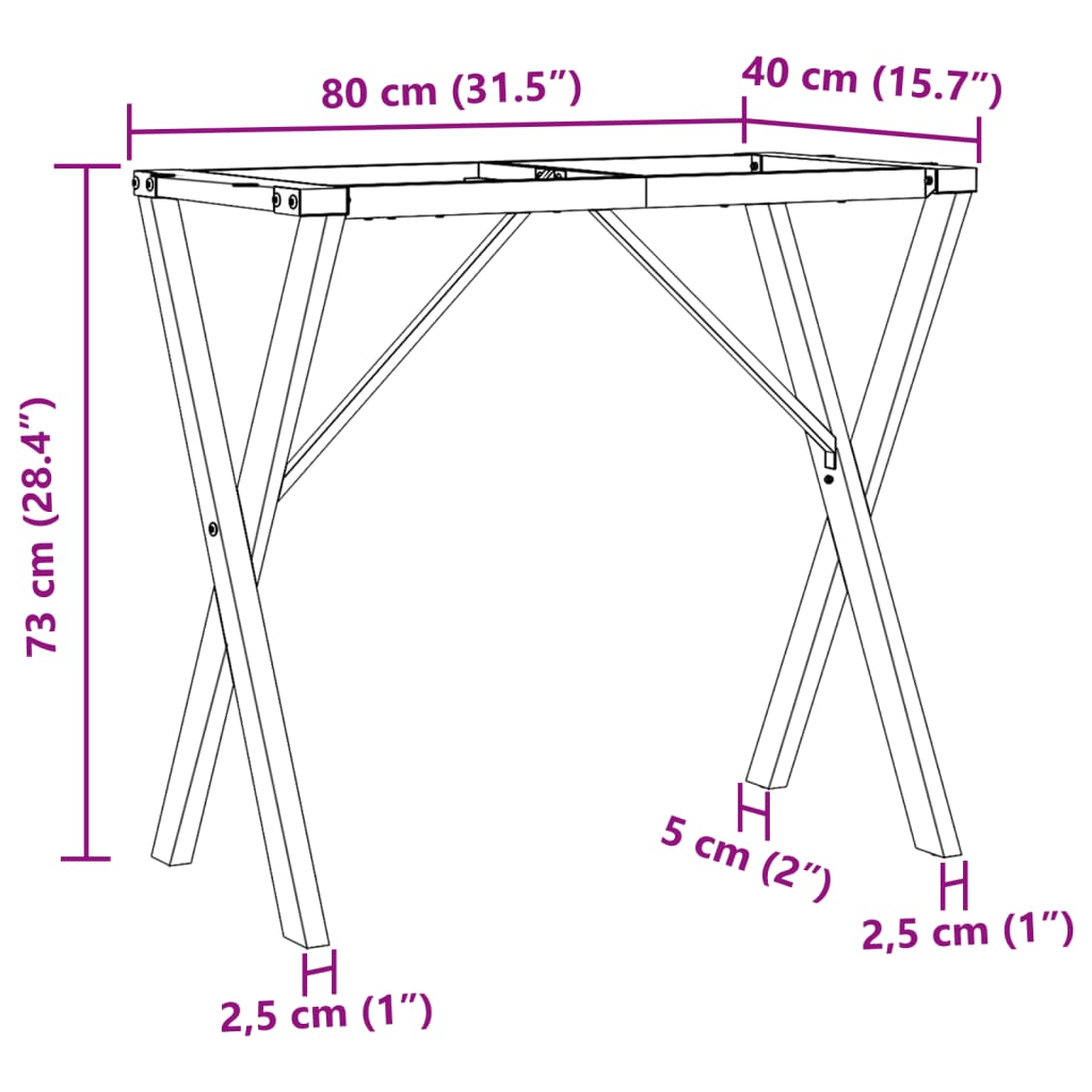 vidaXL Ruokapöydän jalat X-muoto 80x40x73 cm valurauta