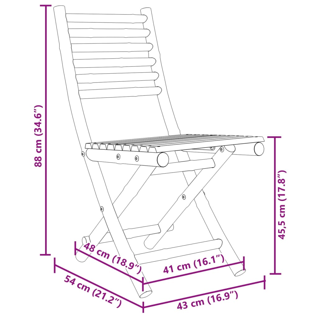 vidaXL Taitettavat puutarhatuolit 8 kpl 43x54x88 cm bambu