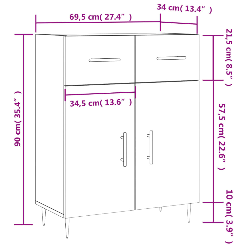 vidaXL Senkki harmaa Sonoma 69,5x34x90 cm tekninen puu