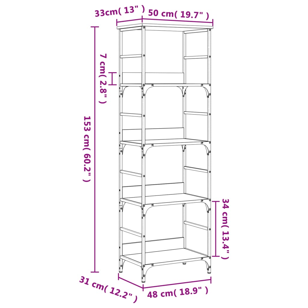 vidaXL Kirjahylly musta 50x33x153 cm tekninen puu