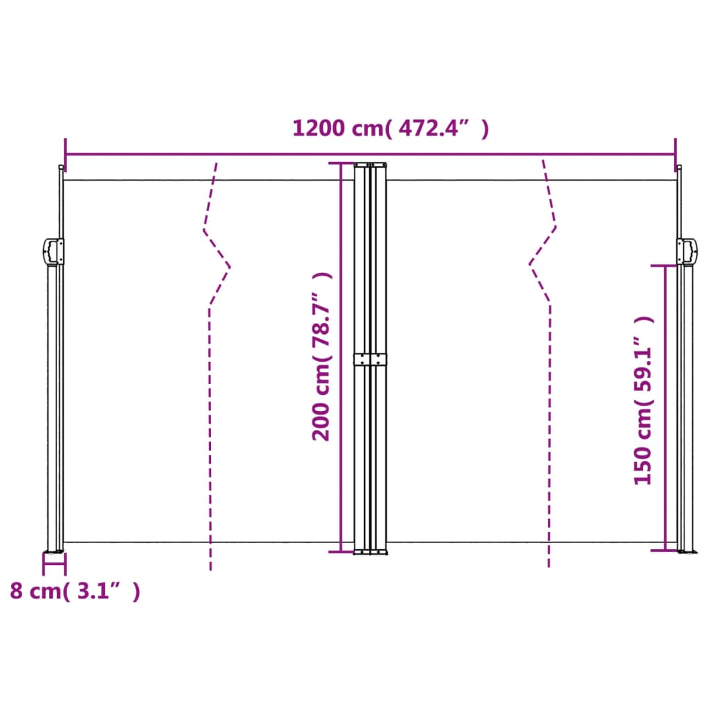 vidaXL Sisäänvedettävä sivumarkiisi antrasiitti 200x1200 cm