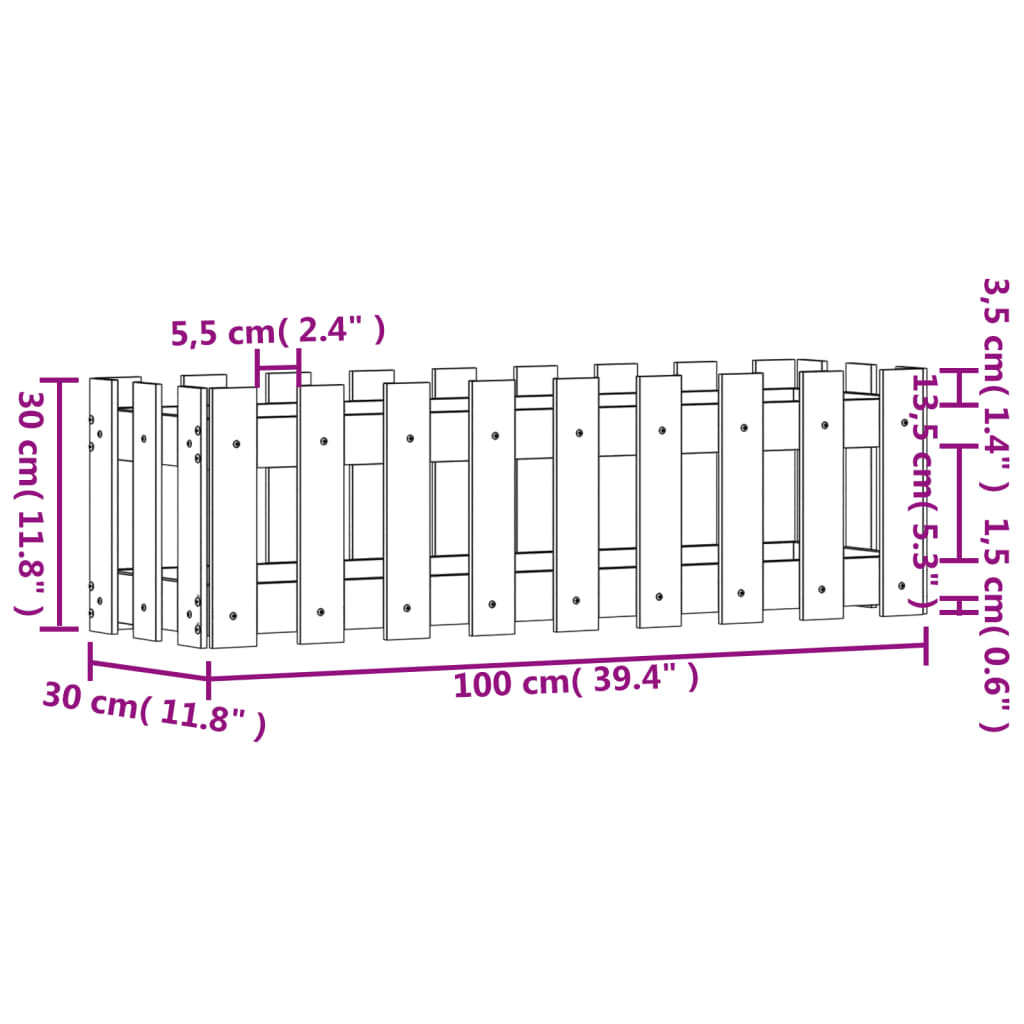 vidaXL Kukkalaatikko aitamuotoilu 100x30x30 cm kyllästetty mänty