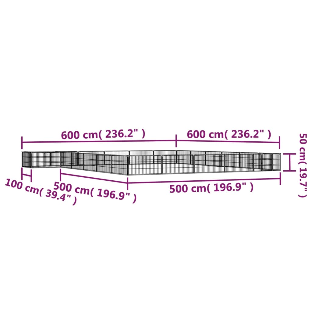 vidaXL Koiranhäkki 24 paneelia musta 100x50 cm jauhemaalattu teräs