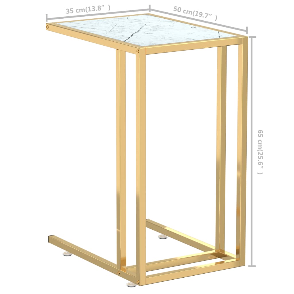 vidaXL Sivupöytä läppärille valk. marmori 50x35x65 cm karkaistu lasi