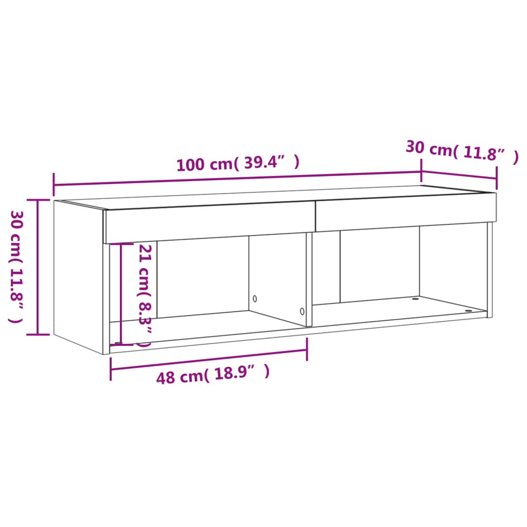 vidaXL TV-taso LED-valoilla savutammi 100x30x30 cm