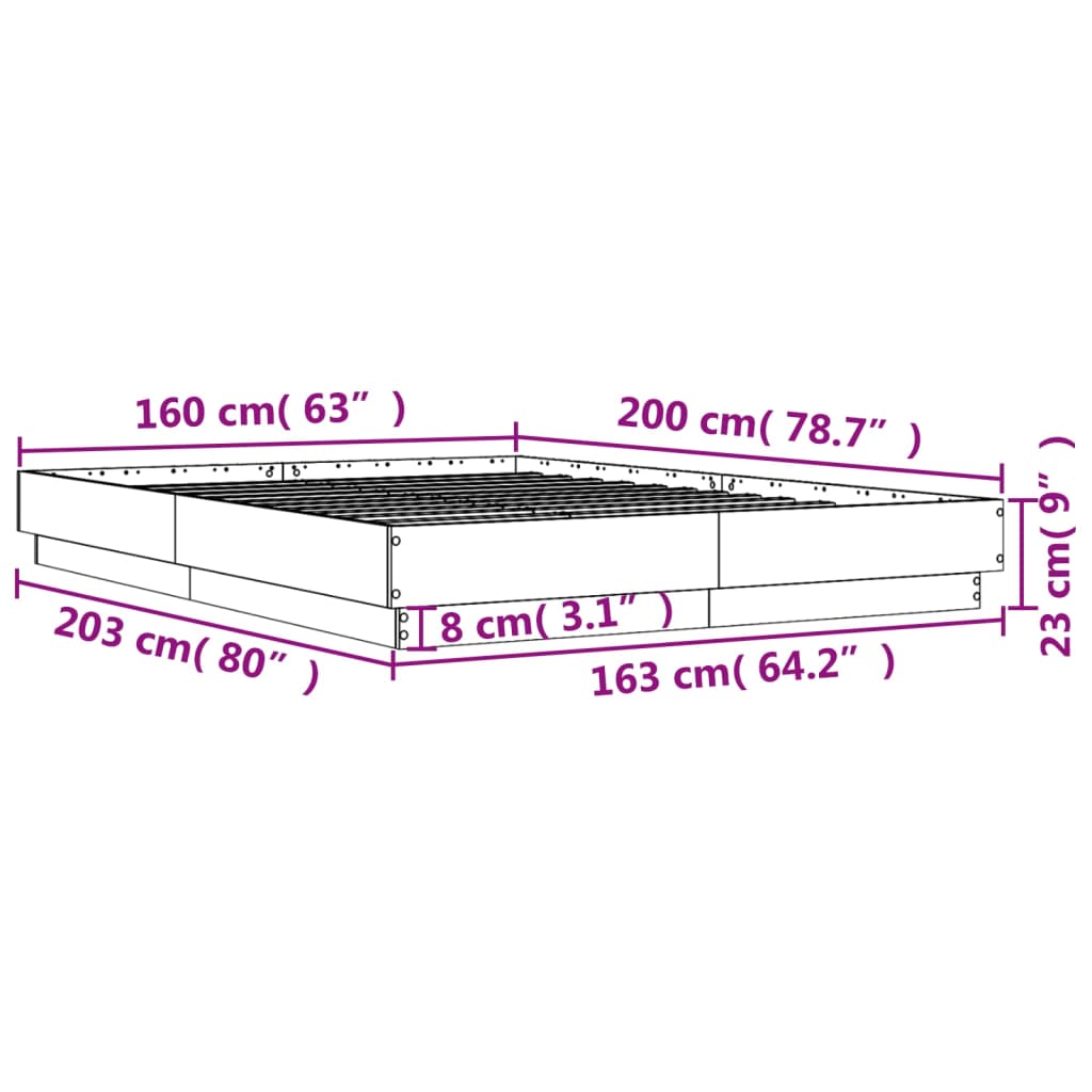 vidaXL Sängynrunko betoninharmaa 160x200 cm tekninen puu