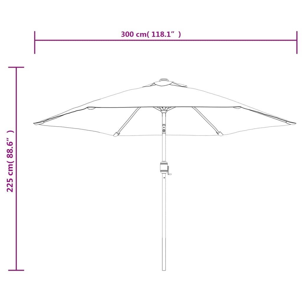 vidaXL Aurinkovarjo LED-valoilla cantilever 3 m vihreä