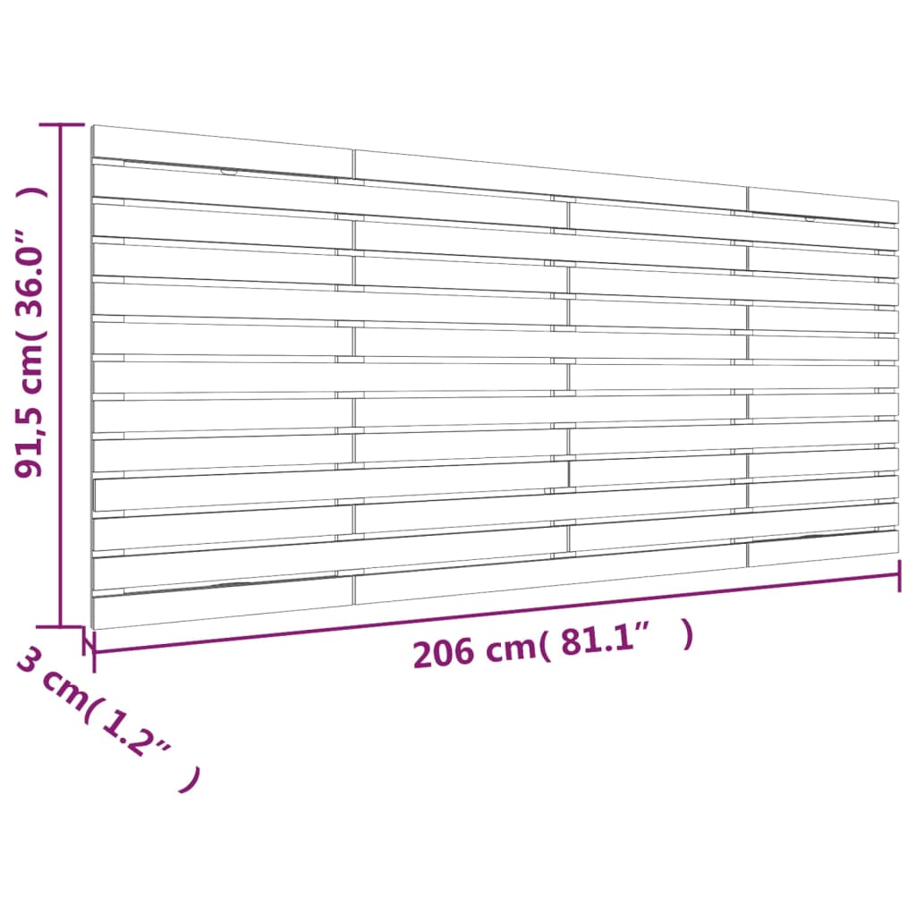 vidaXL Sängynpääty seinälle hunajanruskea 206x3x91,5 cm täysi mänty