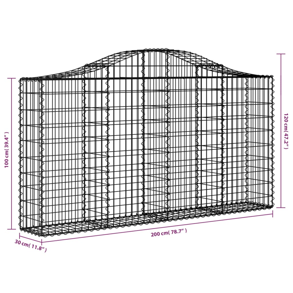 vidaXL Kaareva kivikori 200x30x100/120 cm galvanoitu rauta