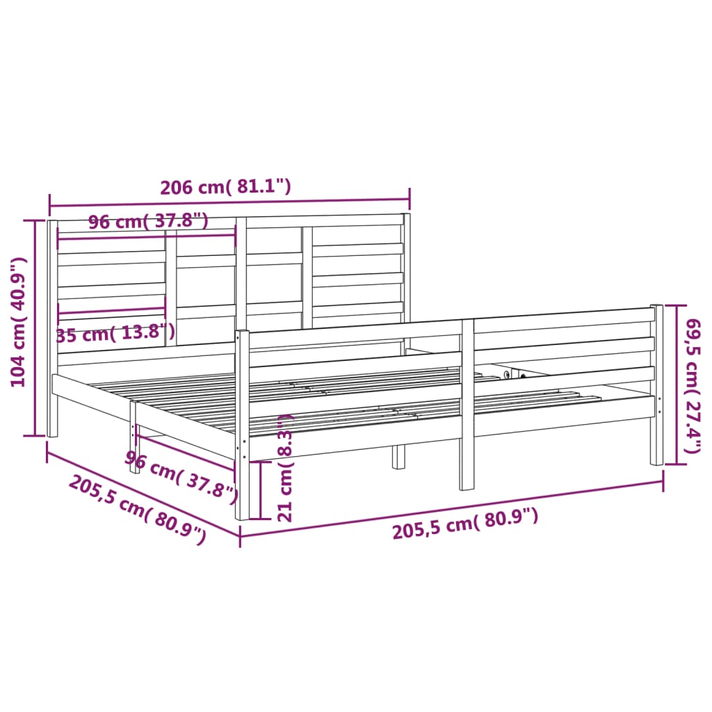 vidaXL Sängynrunko musta täysi puu 200 x 200 cm