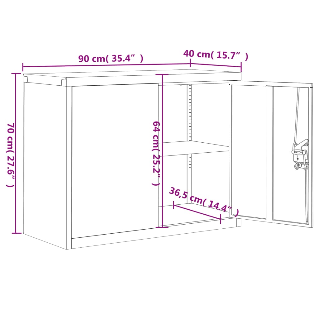 vidaXL Arkistokaappi musta 90x40x70 cm teräs