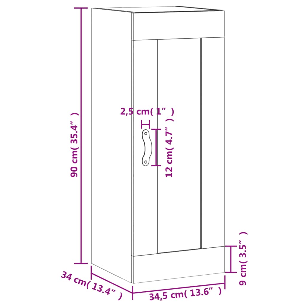 vidaXL Seinäkiinnitettävä kaappi musta 34,5x34x90 cm tekninen puu