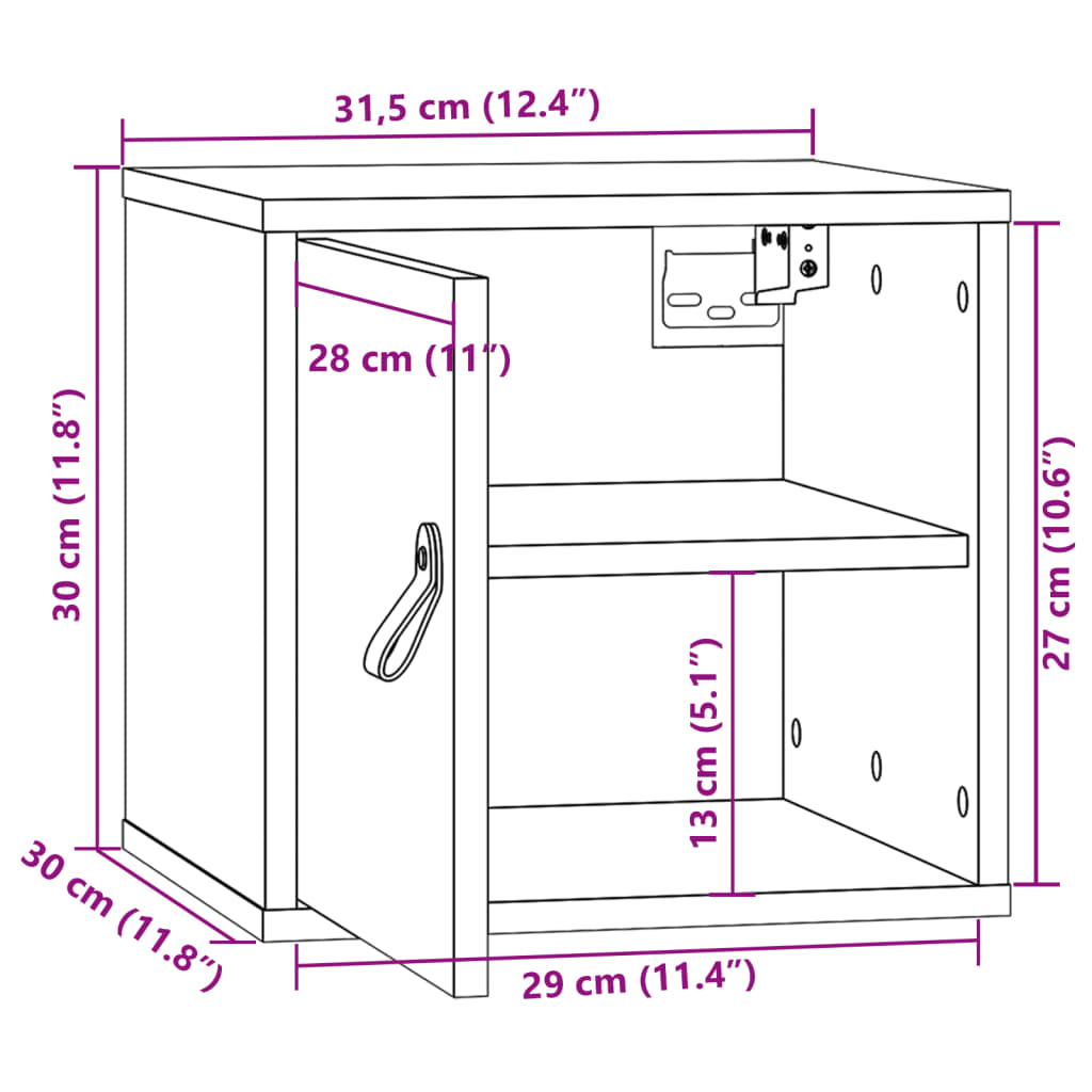 vidaXL Seinäkaappi hunajanruskea 31,5x30x30 cm täysi mänty