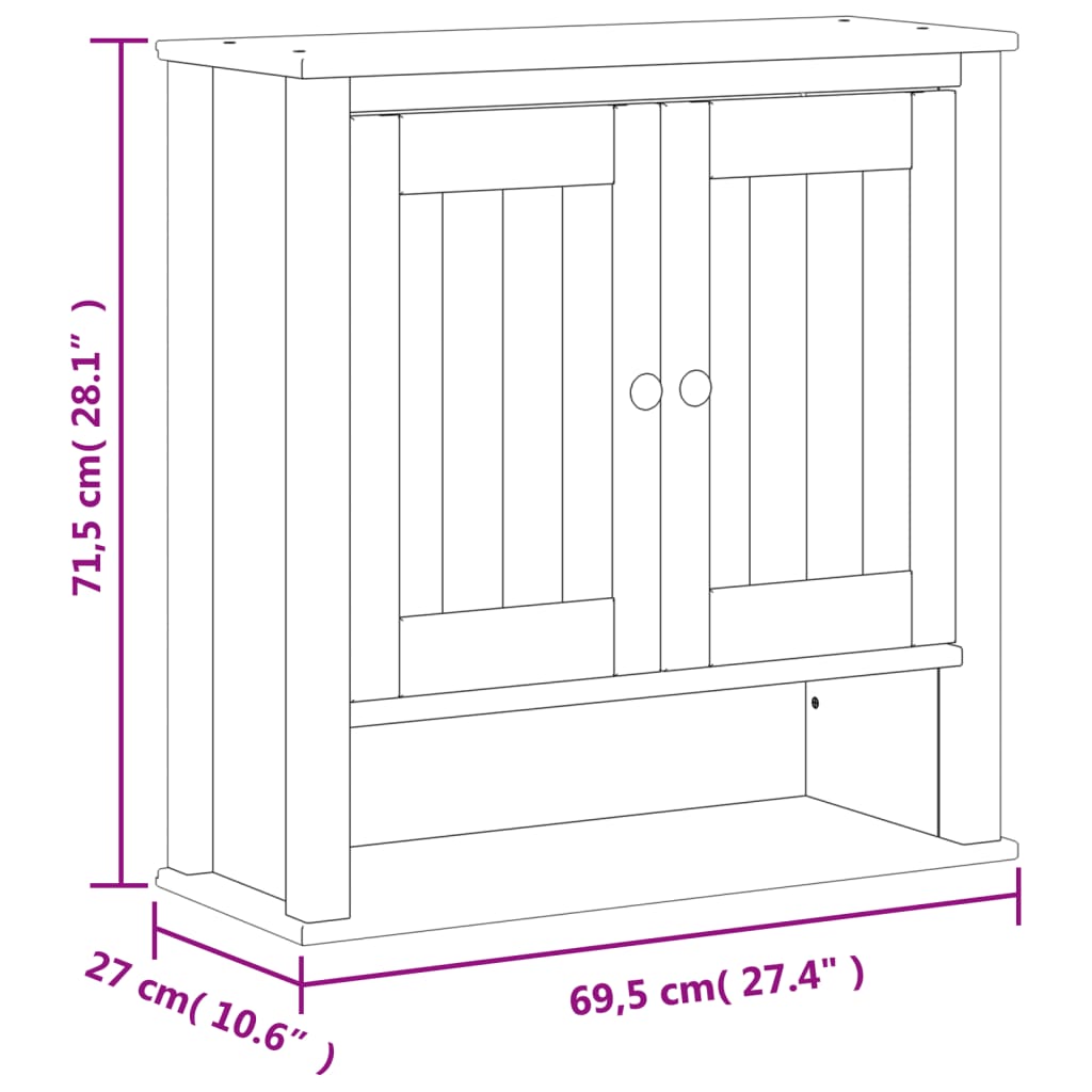 vidaXL Kylpyhuoneen seinäkaappi BERG valk. 69,5x27x71,5 cm täysi mänty