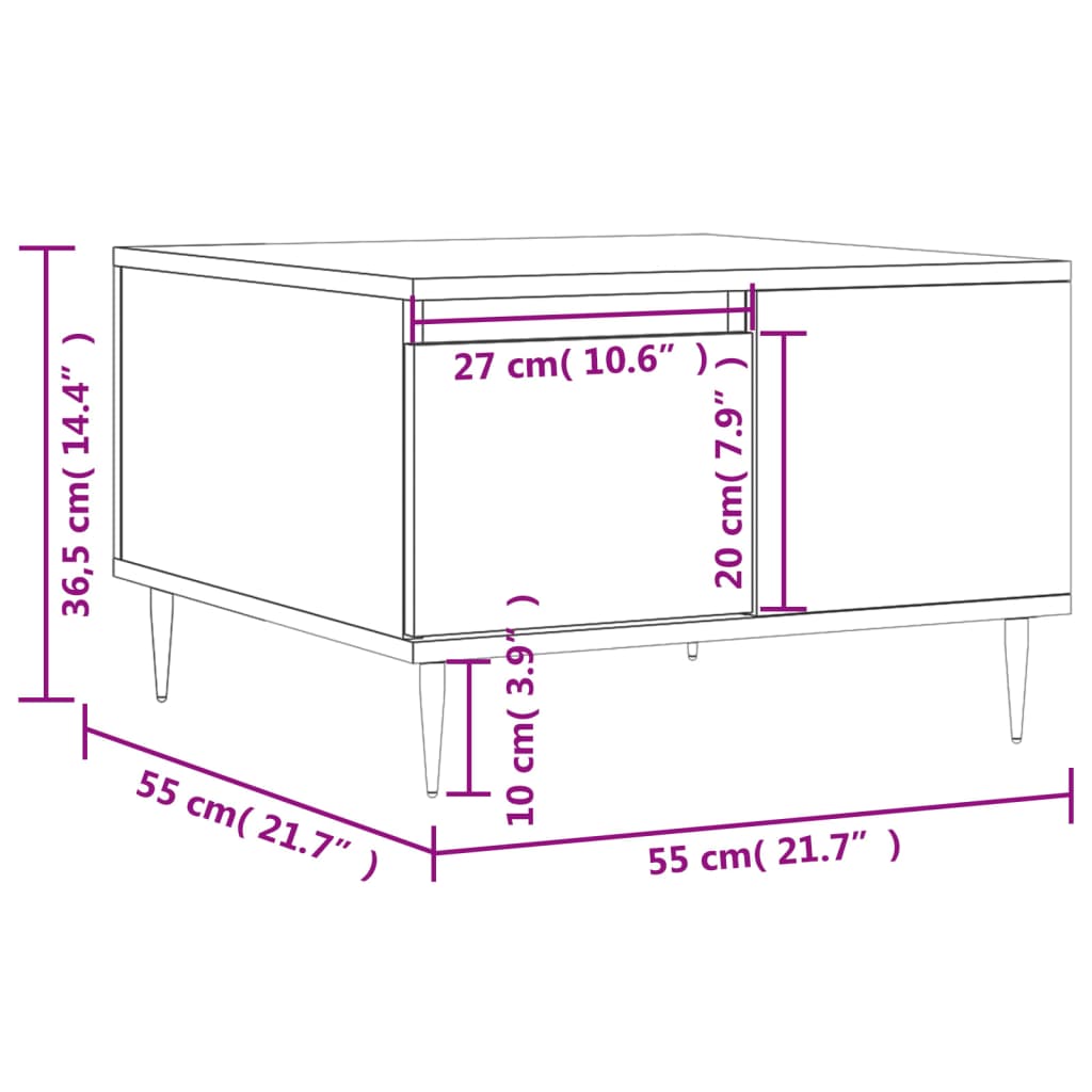 vidaXL Sohvapöytä musta 55x55x36,5 cm tekninen puu