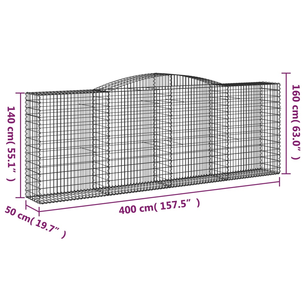 vidaXL Kaarevat kivikorit 8 kpl 400x50x140/160 cm galvanoitu rauta