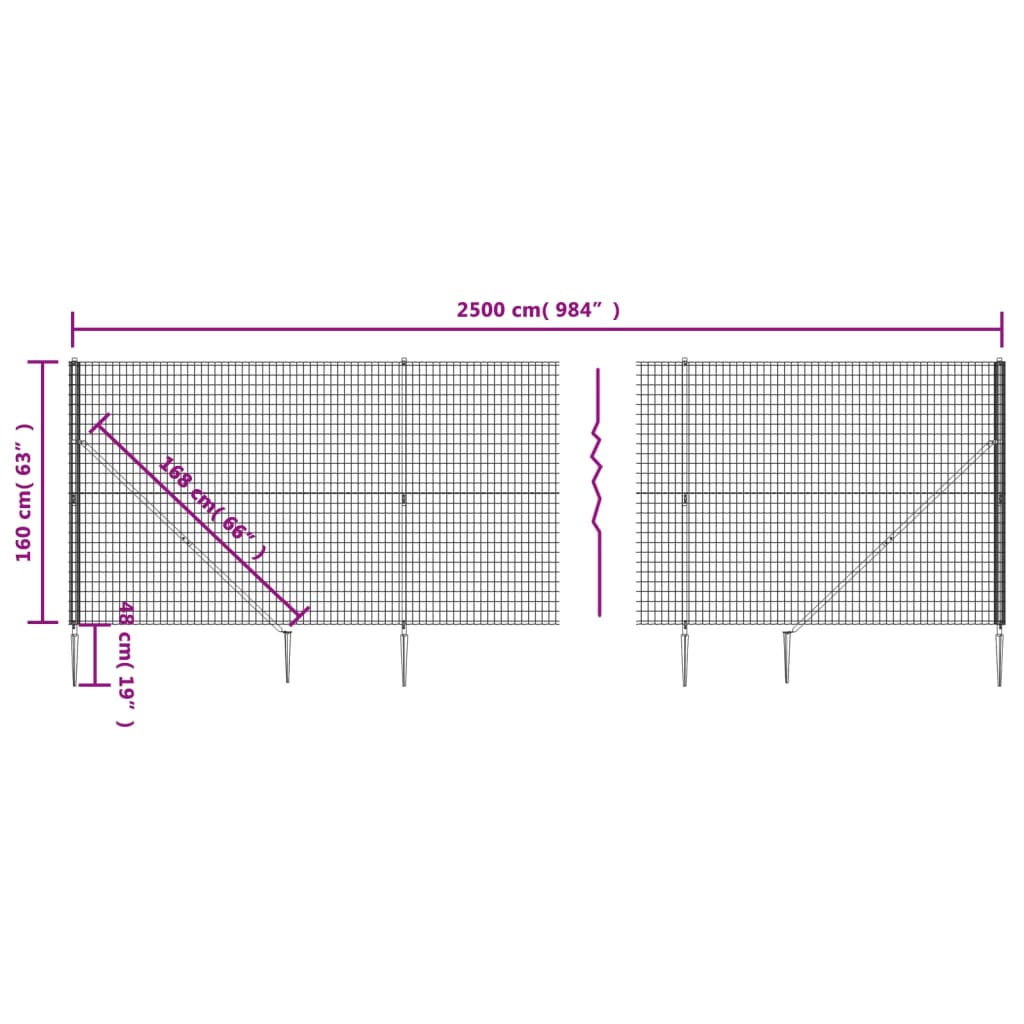 vidaXL Verkkoaita maapiikeillä antrasiitti 1,6x25 m