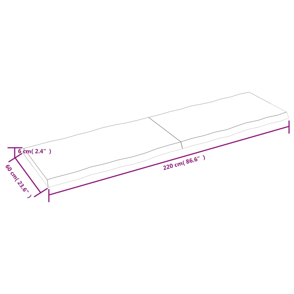 vidaXLPöytälevy ruskea 220x60x(2-6)cm käsitelty täystammi elävä reuna