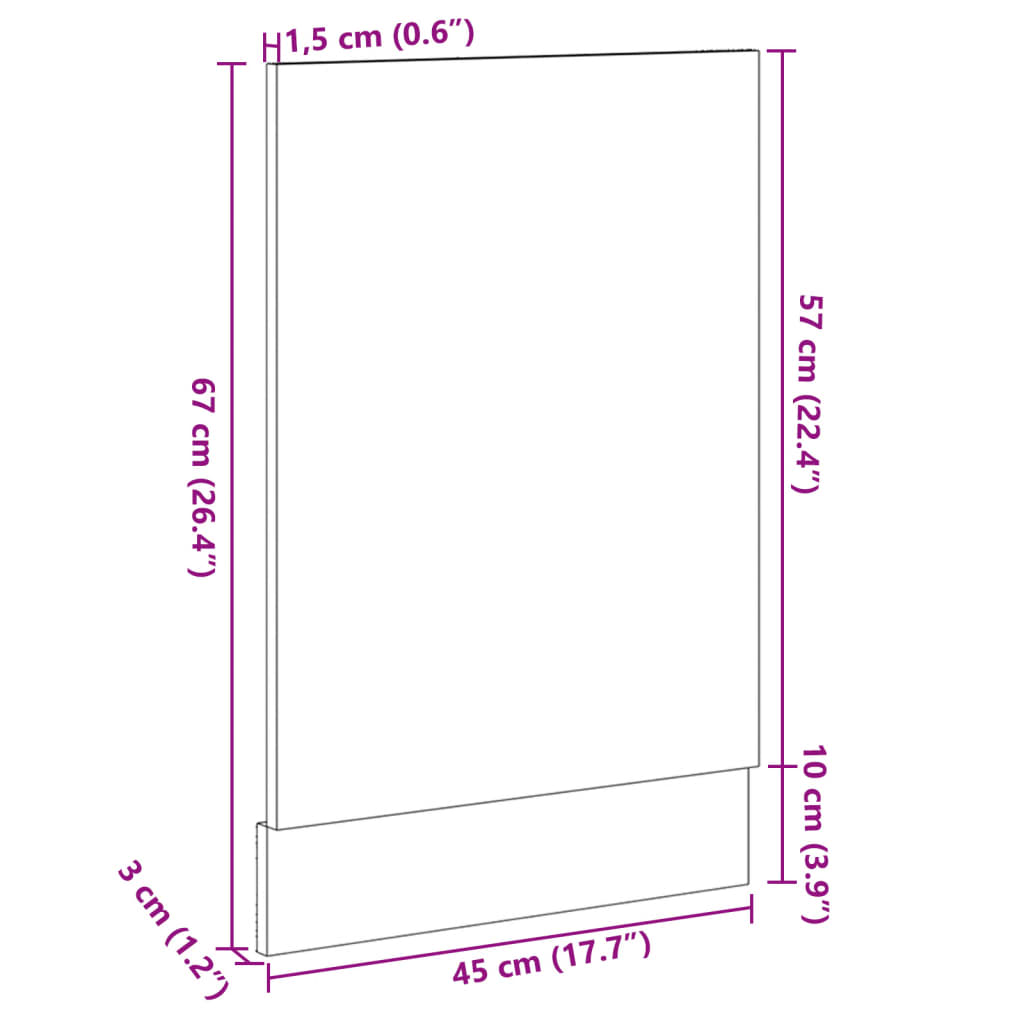 vidaXL Astianpesukoneen paneeli Sonoma-tammi 45x3x67 cm lastulevy