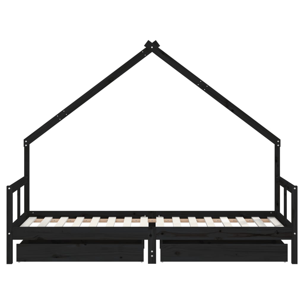 vidaXL Lasten sängynrunko laatikoilla musta 80x200 cm täysi mänty