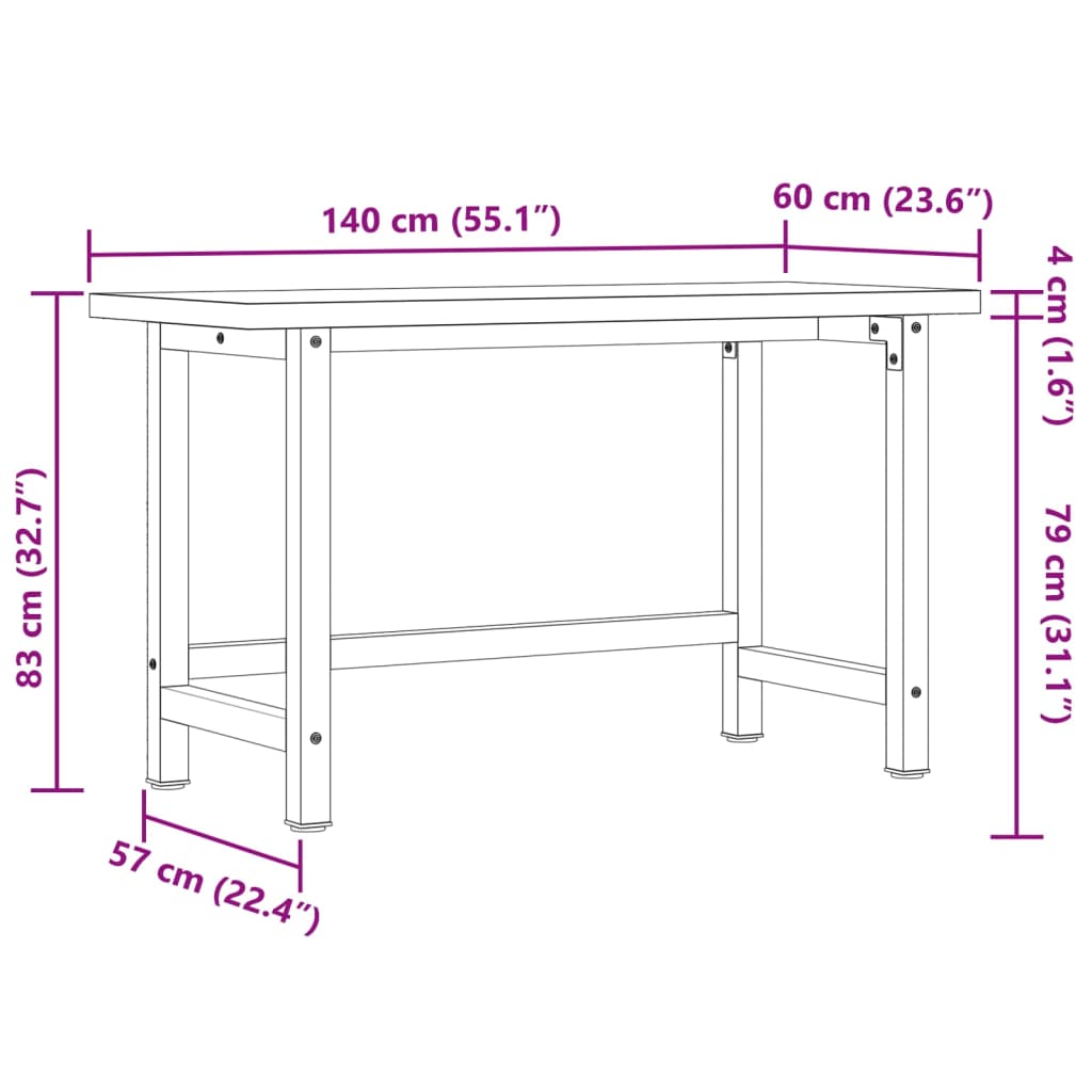 vidaXL Työpenkki 140x60x83 cm täysi akasiapuu suorakaide