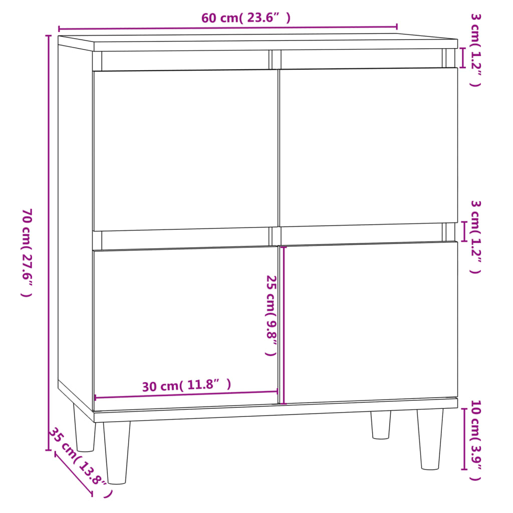 vidaXL Senkki harmaa Sonoma 60x35x70 cm tekninen puu