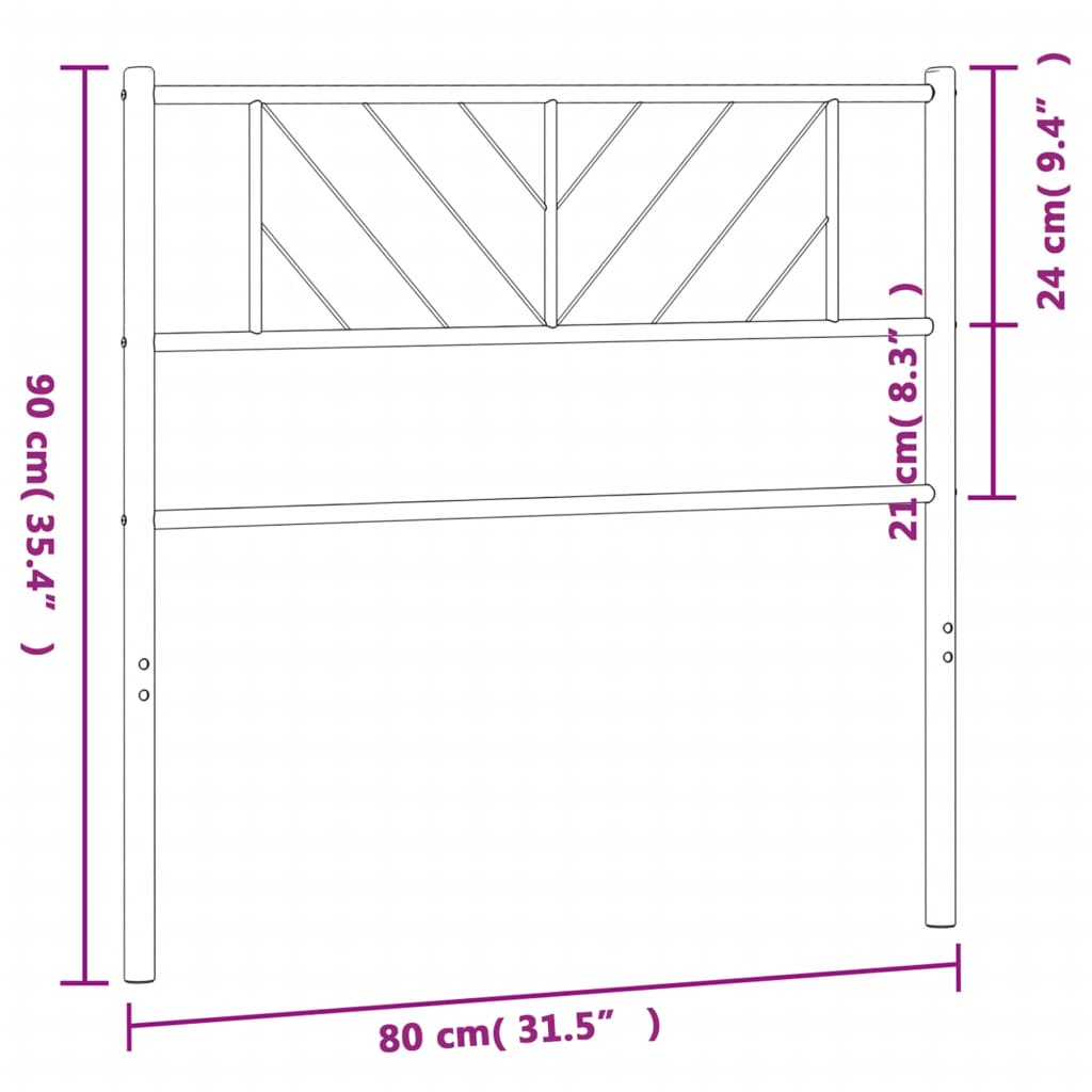 vidaXL Metallinen sängynpääty valkoinen 75 cm