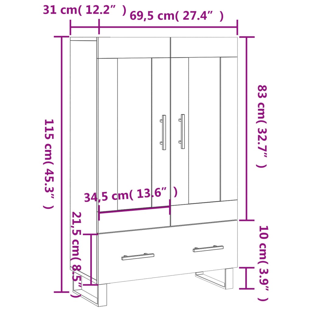 vidaXL Kaappi ruskea tammi 69,5x31x115 cm tekninen puu