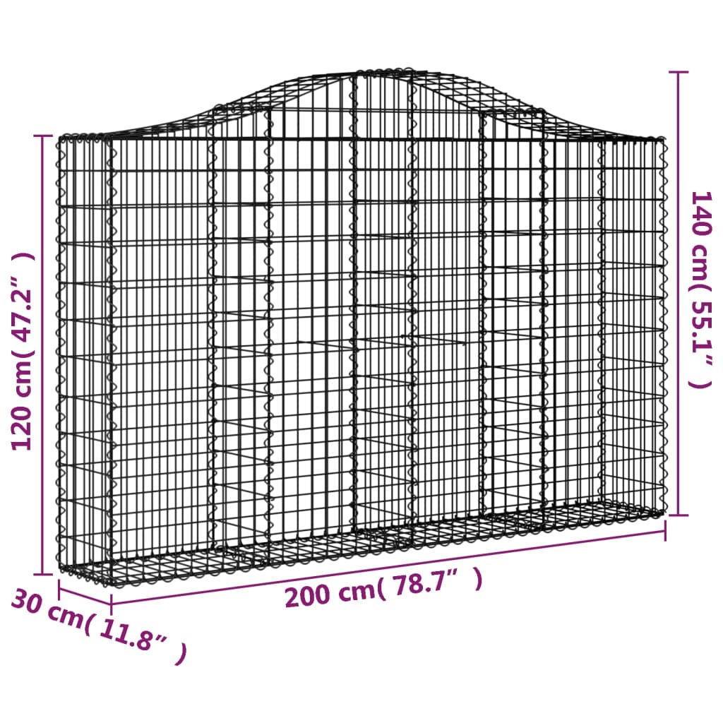 vidaXL Kaarevat kivikorit 8 kpl 200x30x120/140 cm galvanoitu rauta