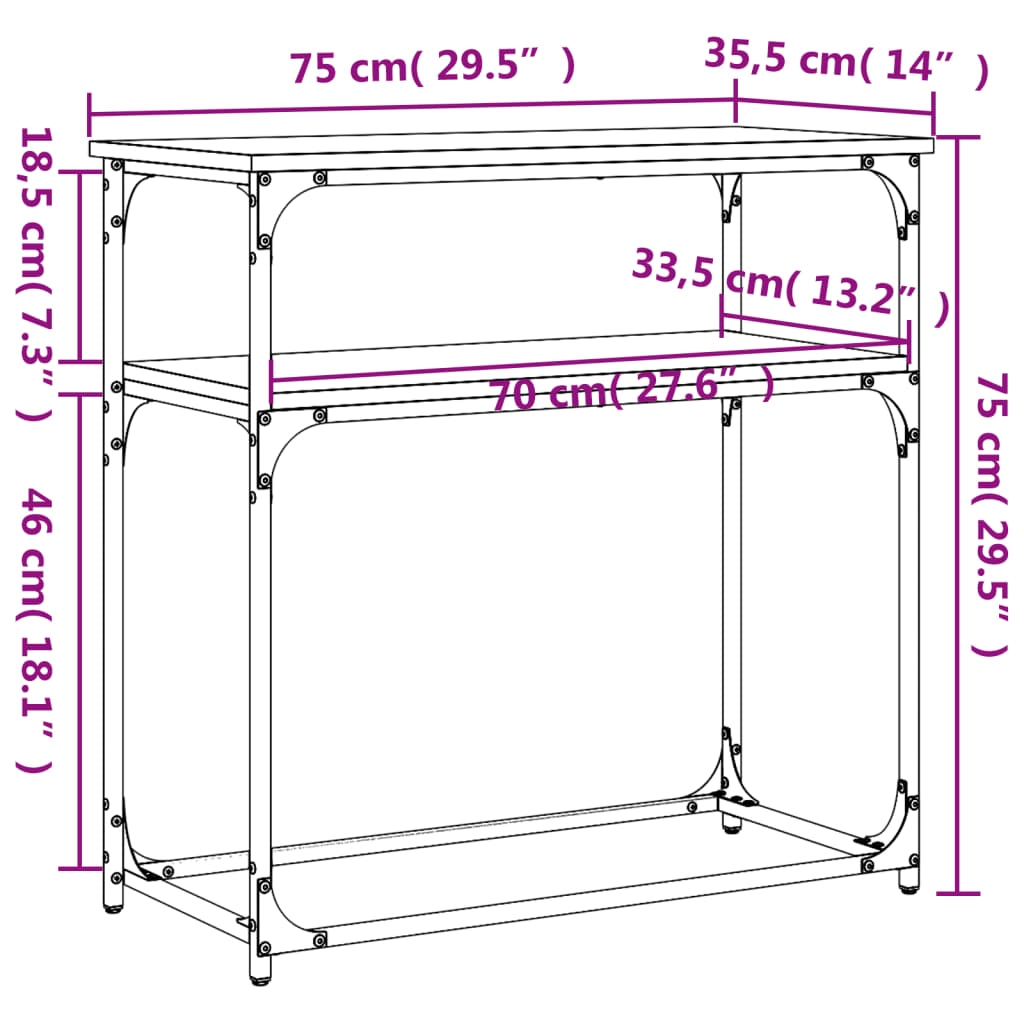 vidaXL Konsolipöytä ruskea tammi 75x35,5x75 cm tekninen puu