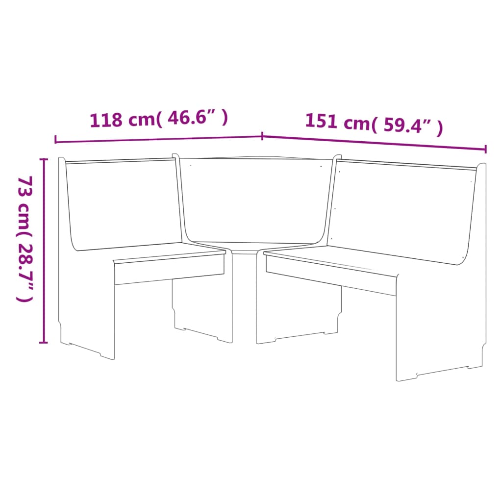 vidaXL Kulmapenkki REINE 151 cm täysi mänty valkoinen