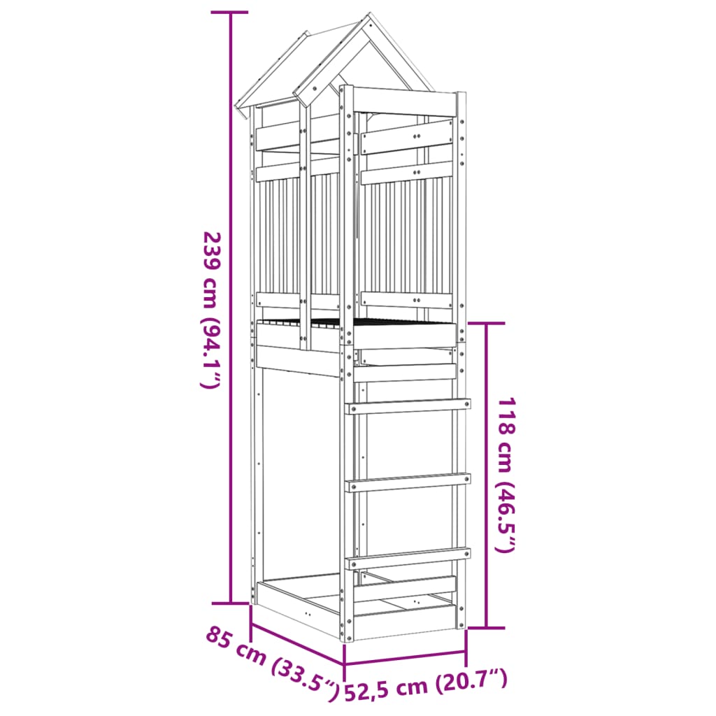 vidaXL Leikkitorni 85x52,5x239 cm kyllästetty mänty