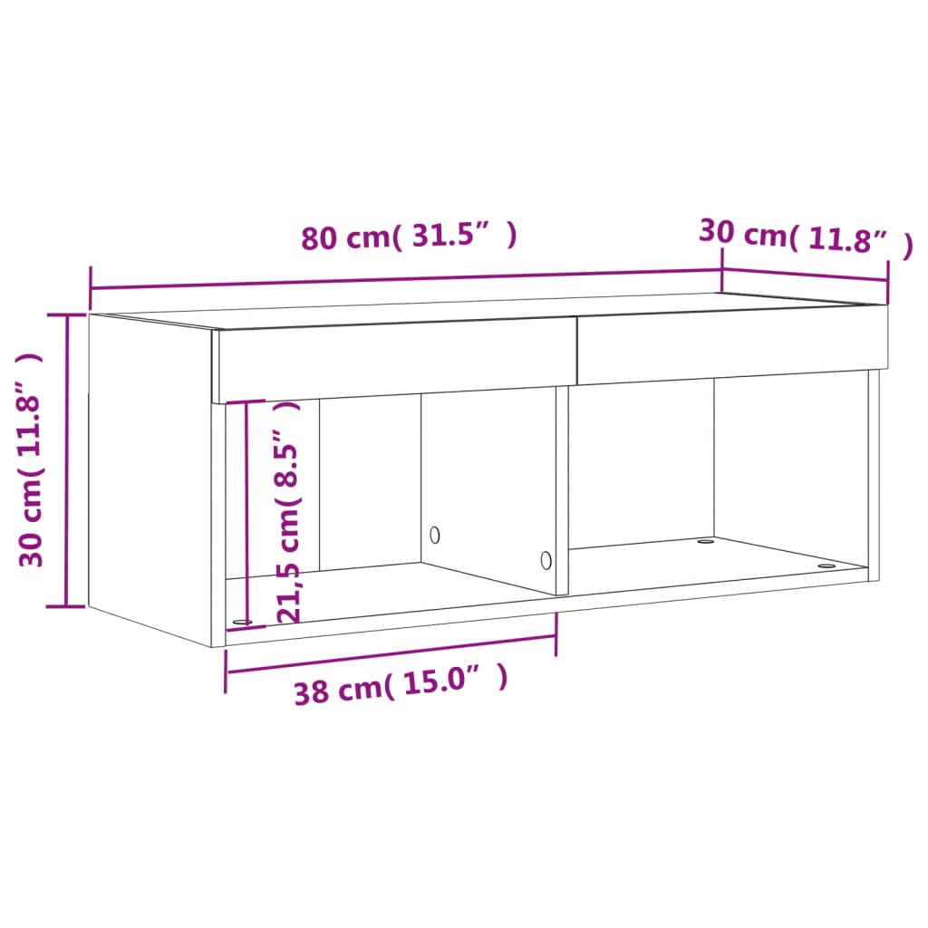 vidaXL TV-taso LED-valoilla betoninharmaa 80x30x30 cm