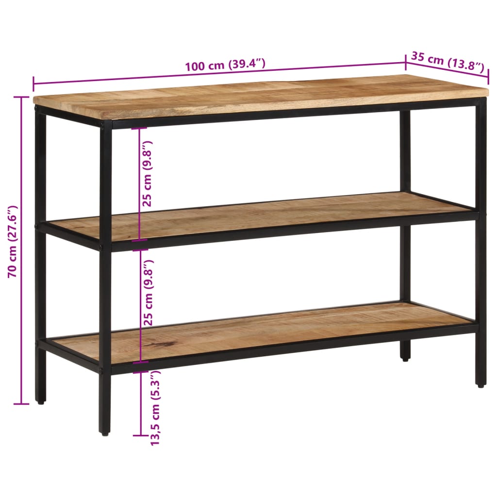 vidaXL Konsolipöytä 100x35x70 cm täysi karkea mangopuu