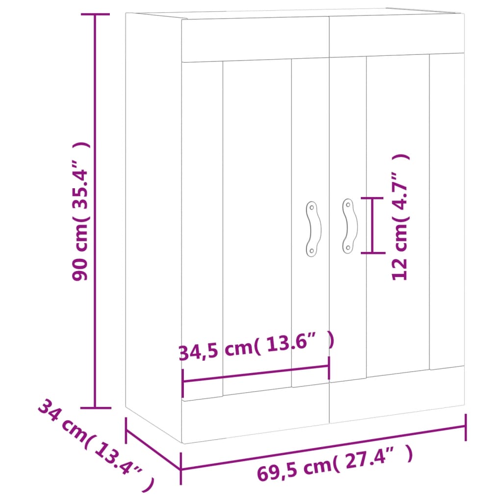 vidaXL Seinäkiinnitettävä kaappi ruskea tammi 69,5x34x90 cm